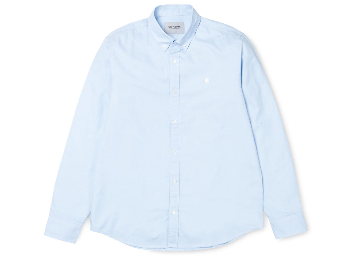 carhartt wip lancaster logo ls shirt aquamarine wax