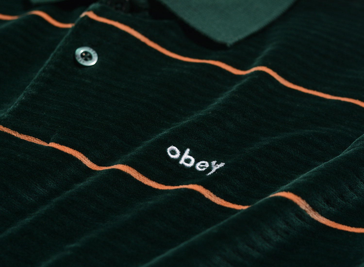 obey fete velour stripe polo dark cedar 3 jpg obey fete velour stripe polo dark cedar 3 jpg