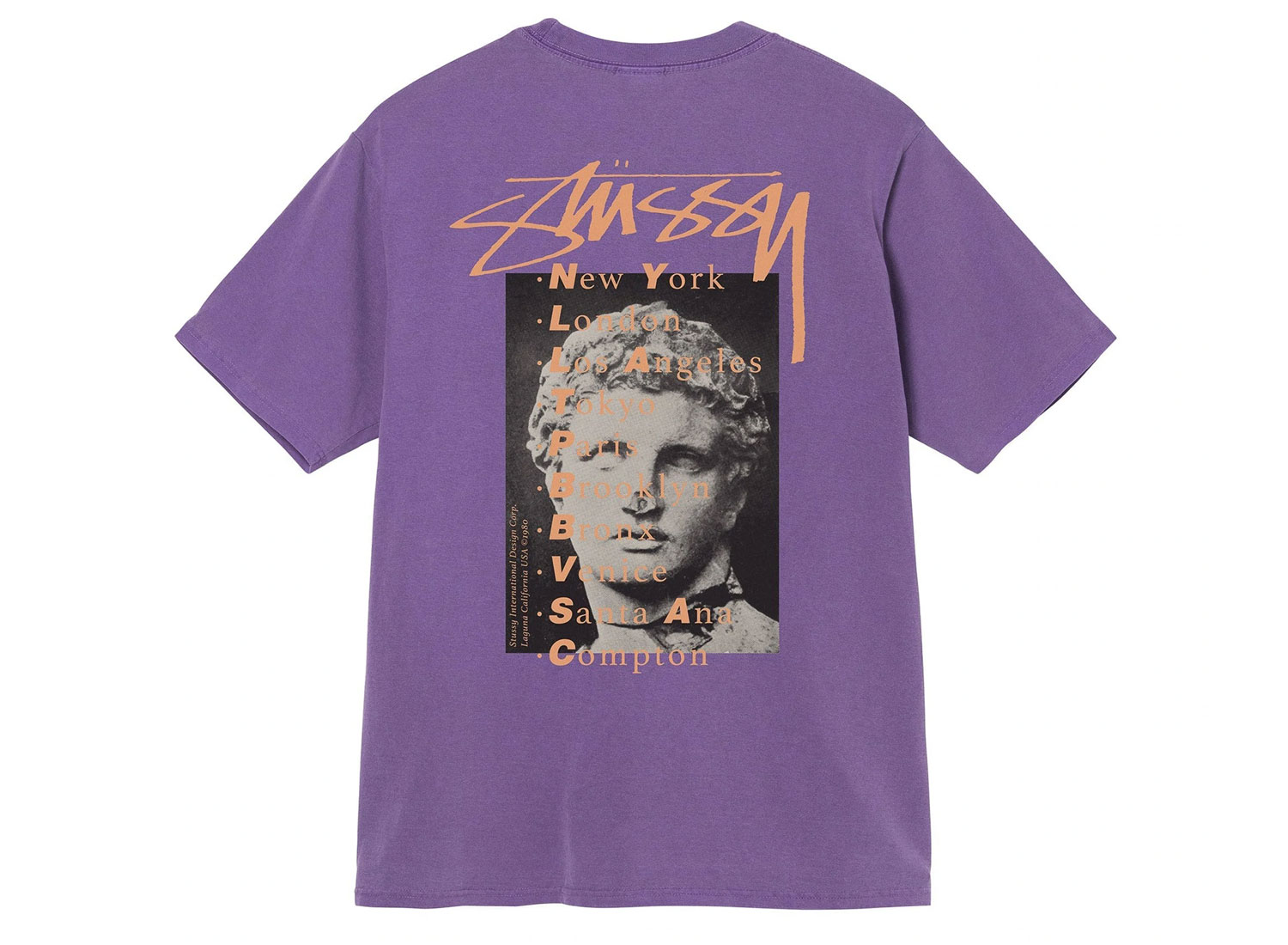 stussy statue pigment dyed tee purple 55 00 livraison offerte à partir