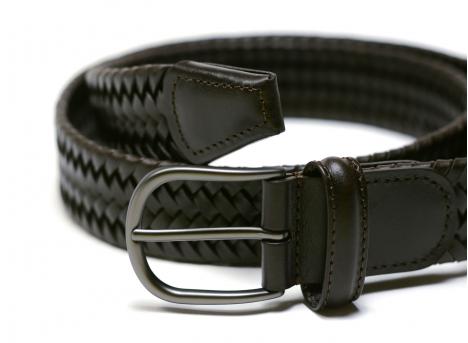 Anderson Woven Leather Stretch Belt Dark Brown