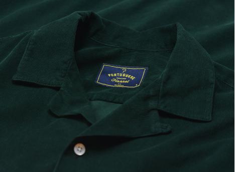 Portuguese Flannel Cord Camp Collar Shirt Green