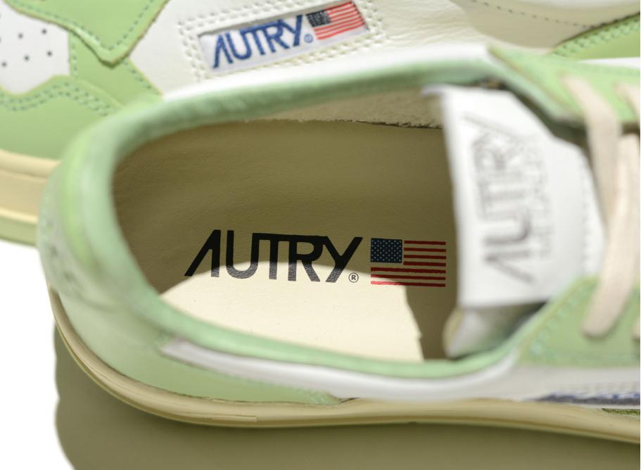 Autry 01 Low WB24 Leather Bicolor White Nile Green Novoid Plus