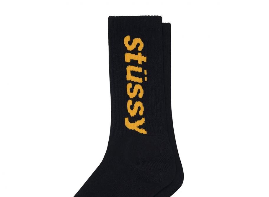 Stussy Helvetica Jacquard Crew Socks Black Yellow Novoid Plus