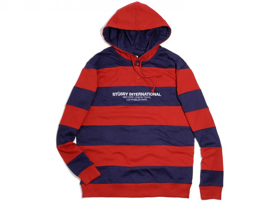 Stussy Hooded Stripe Rugby Red Novoid Plus