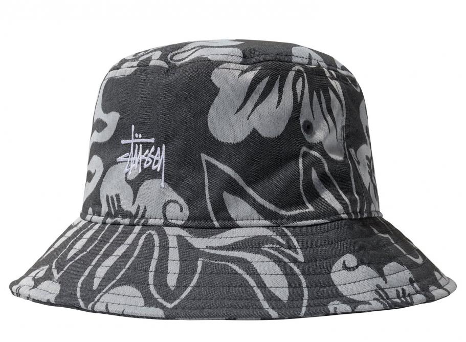 stussy nylon hawaiian bucket hat white