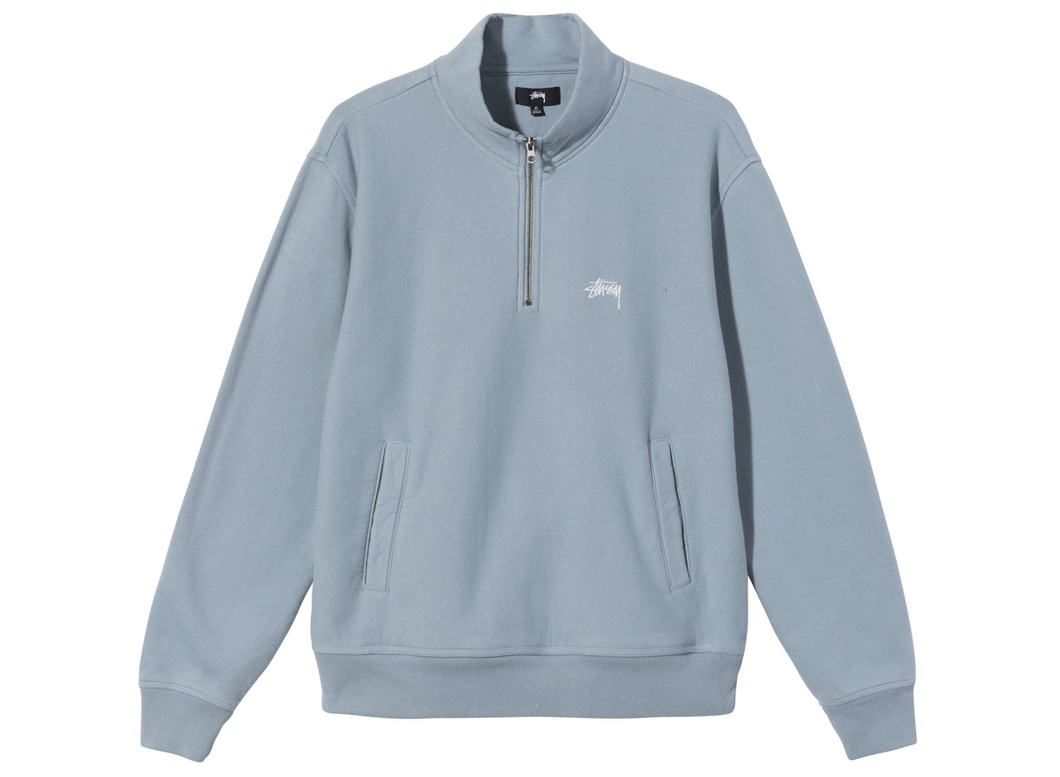 希少 美品Stussy stock fleece mock sweat Stussy Mens Stock Logo Mock Zip Neck Sweatshirt Grey Heather