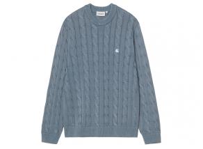 Carhartt WIP Carter Sweater Cotton Cozy Blue Garment Dyed I035179