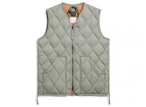 Taion Military V-Neck W Zip Down Nylon Vest Dark Sage Green