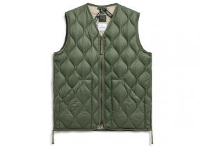 Taion Military V Neck W Zip Down Nylon Vest Olive
