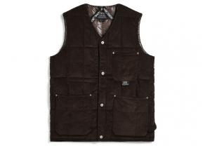 Taion 001BWK-CT Work V Neck Button Corduroy x Down Vest Dark Brown