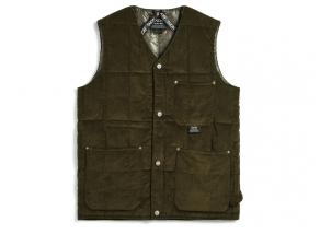 Taion 001BWK-CT Work V Neck Button Corduroy x Down Vest Dark Olive