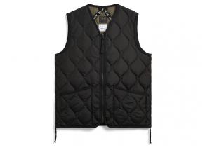 Taion 001ZML-1 Military Zip V Neck Down Vest Black