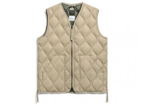 Taion Military V-Neck W Zip Down Nylon Vest Dark Grey Beige