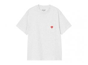 Carhartt WIP Women Pocket Heart Tshirt Ash Heather / Red I032180