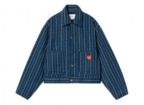 Carhartt Women Drewe Jacket Heart C Pinstripe Ink / Natural Rinsed I034845