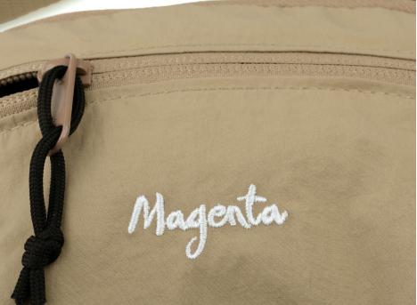 Magenta Script Banana Bag Beige