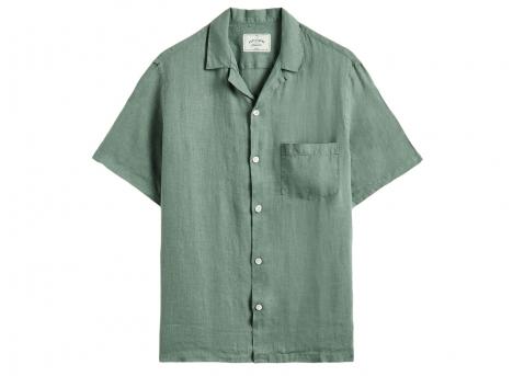 Portuguese Flannel Linen Camp Collar Shirt Dry Green