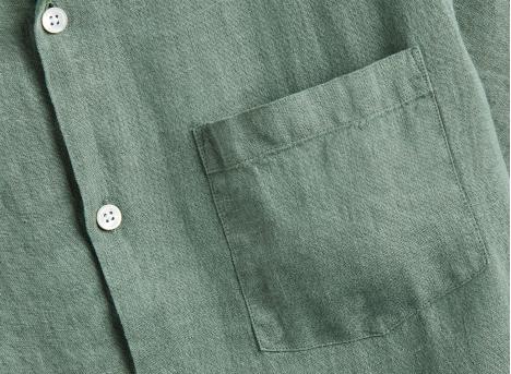 Portuguese Flannel Linen Camp Collar Shirt Dry Green