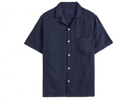 Portuguese Flannel Linen Camp Collar Shirt Navy