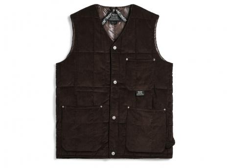 Taion 001BWK-CT Work V Neck Button Corduroy x Down Vest Dark Brown