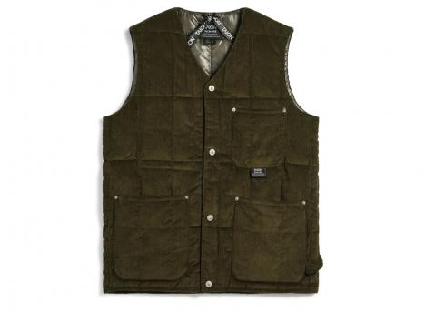 Taion 001BWK-CT Work V Neck Button Corduroy x Down Vest Dark Olive