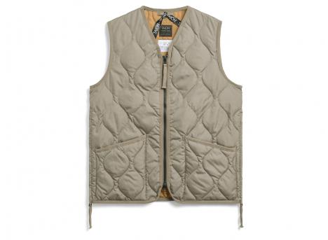 Taion 001ZML-1 Military Zip V Neck Down Vest Light Mocha