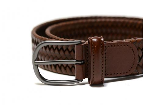 Anderson Woven Leather Stretch Belt Tan