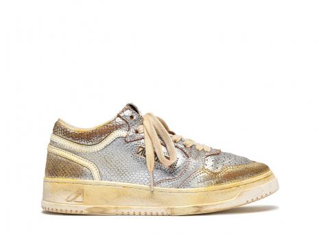Autry Med-Way Super Vintage Mid KR01 Mettalic Snake Print  Silver / Marshmallow