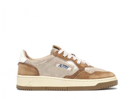 Autry Medalist Low YB01 Laminated Suede Platinum / Beige Sugar
