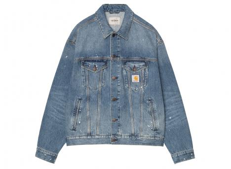 Carhartt WIP Helston Jacket Blue Destroy Wash splatter I033352.01.EJ.03