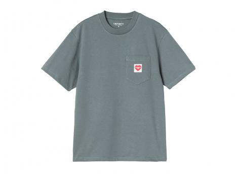 Carhartt WIP Femme Pocket Heart Tshirt Cozy Blue / Red I032180