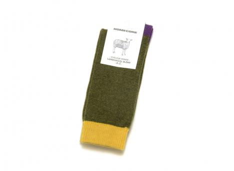 Homecore Lambswool Socks Harlequin Khaki-Multi 1-206-704