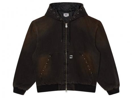 Obey Studded Zip Up Jacket Black Rust Wash 121800633BRU