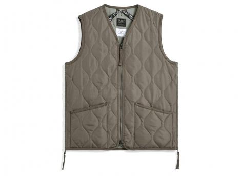 Taion Military Zip V Neck Down Vest Dark Khaki TAION-001ZML-1