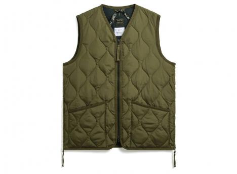 Taion Military Zip V Neck Down Vest Dark Olive TAION-001ZML-1