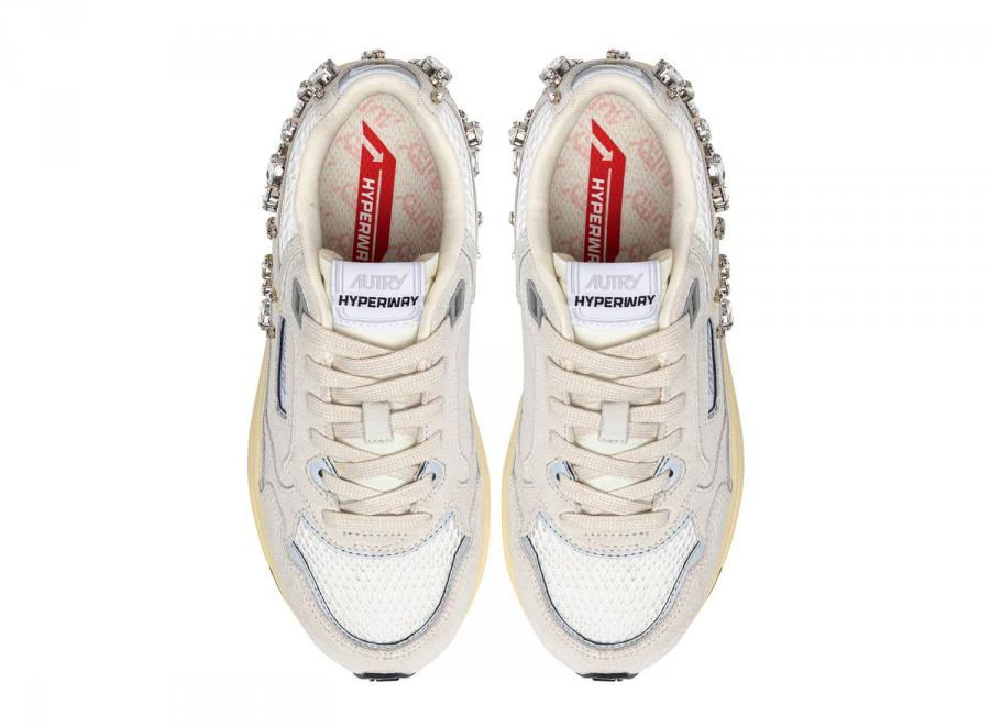 Autry Hyperway Low TJ01 Suede / Strass / Mesh White / Silver - Autry