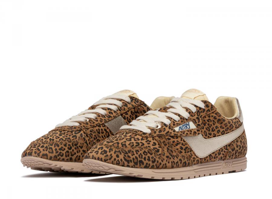 Autry Windspin Low SJ01 Suede / Laminated Leather Leopard / Platinum - Autry