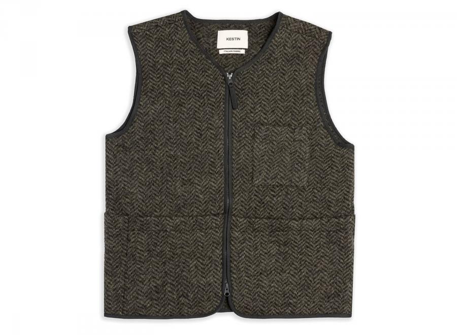 Kestin Bute Herringbone Wool Vest Moss - Kestin