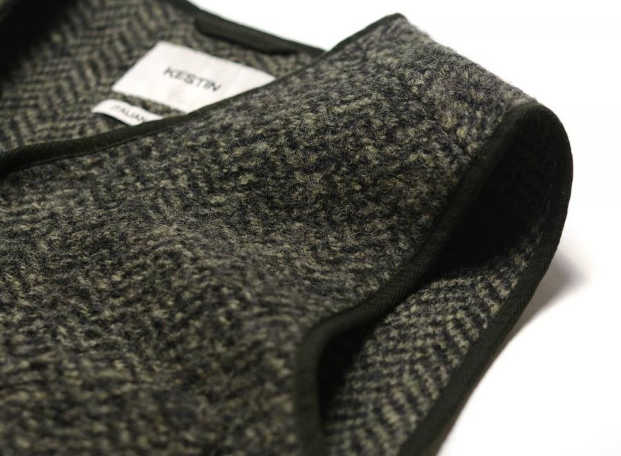 Kestin Bute Herringbone Wool Vest Moss - Kestin