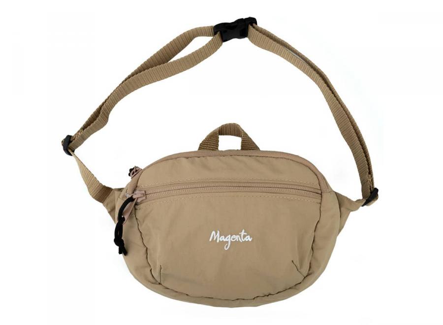 Magenta Script Banana Bag Beige - Magenta