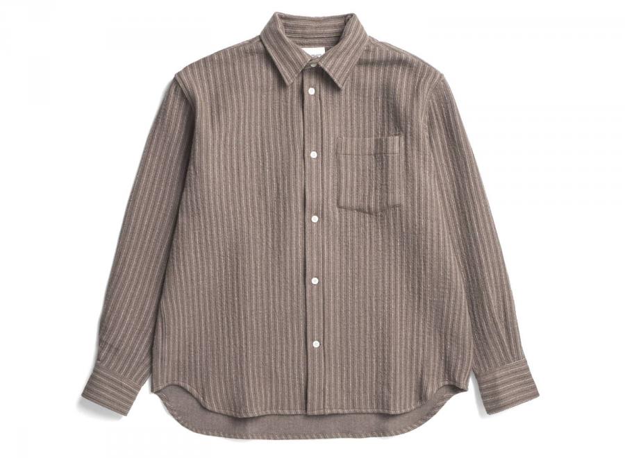 Norse Projects Ole Oversized Wool Stripe Shirt Seal Brown - Norse Projects