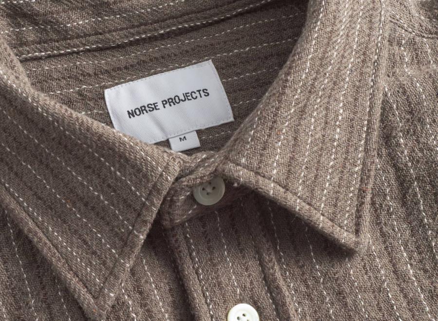 Norse Projects Ole Oversized Wool Stripe Shirt Seal Brown - Norse Projects