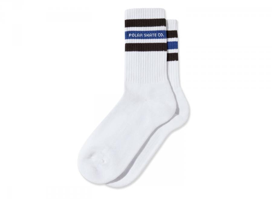 Polar Skate Co Fat Stripe Socks White / Brown / Blue - Polar Skate Co
