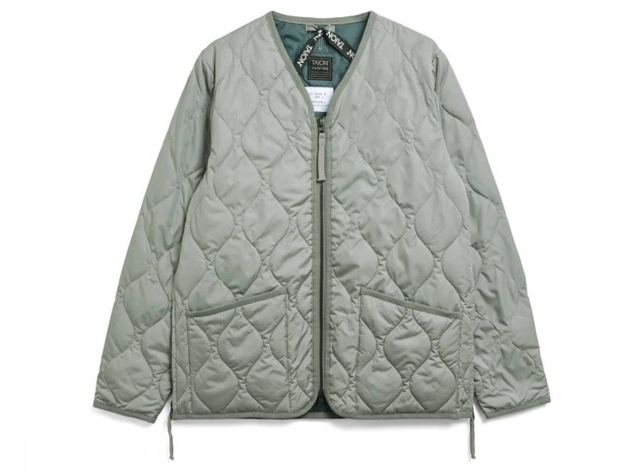 Taion Military Zip V-Neck Down Jacket Dark Sage Green - Taion