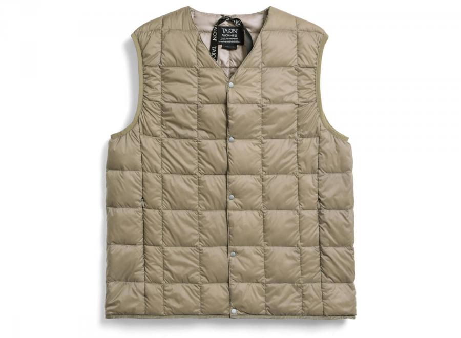 Taion V-Neck Button Down Vest Khaki - Taion