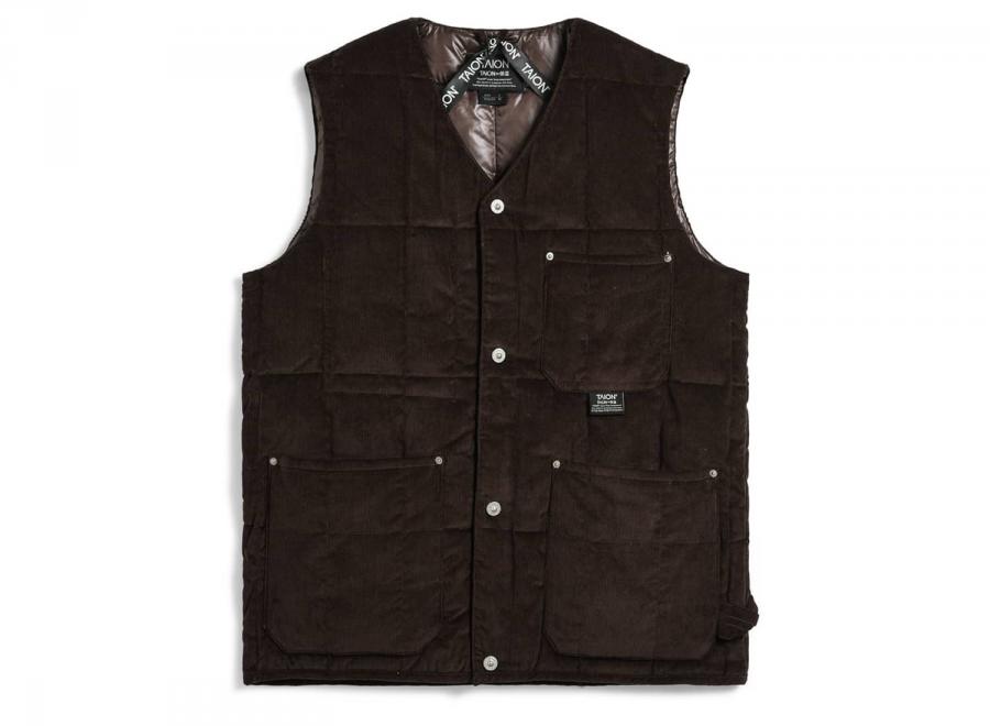 Taion 001BWK-CT Work V Neck Button Corduroy x Down Vest Dark Brown - Taion