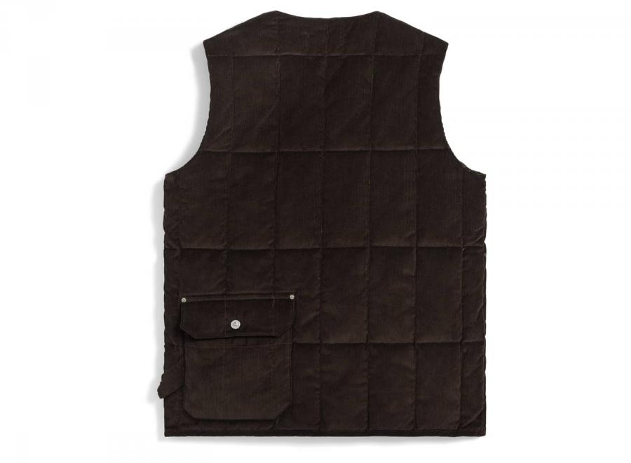 Taion 001BWK-CT Work V Neck Button Corduroy x Down Vest Dark Brown - Taion
