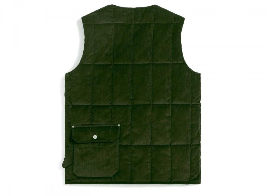 Taion 001BWK-CT Work V Neck Button Corduroy x Down Vest Dark Olive - Taion