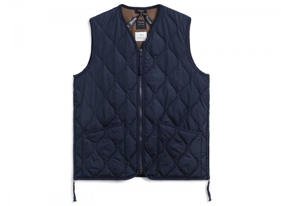Taion 001ZML Military W-Zip V Neck Down Vest Dark Navy - Taion