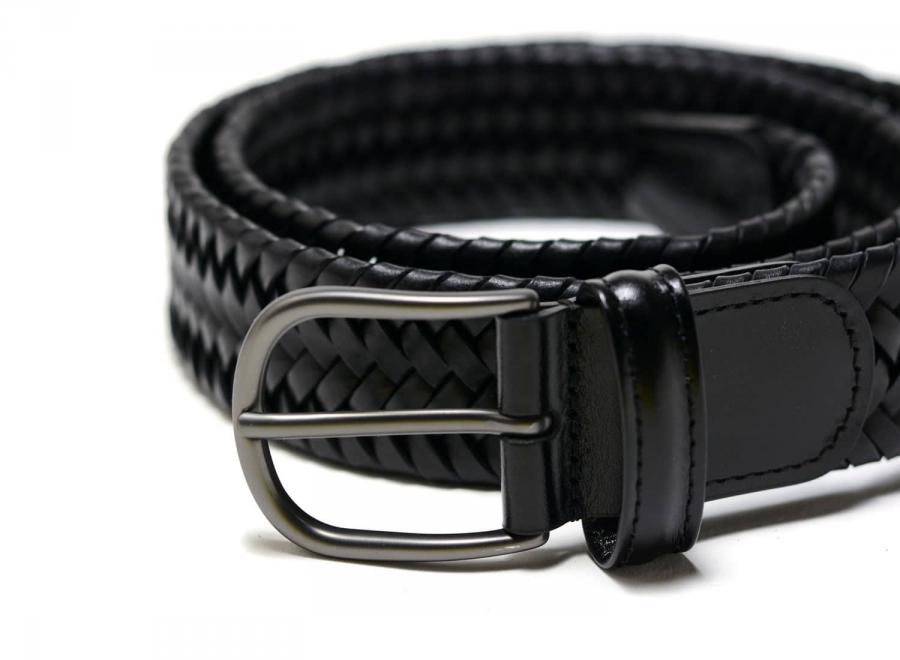 Anderson Woven Leather Stretch Belt Black - Andersons